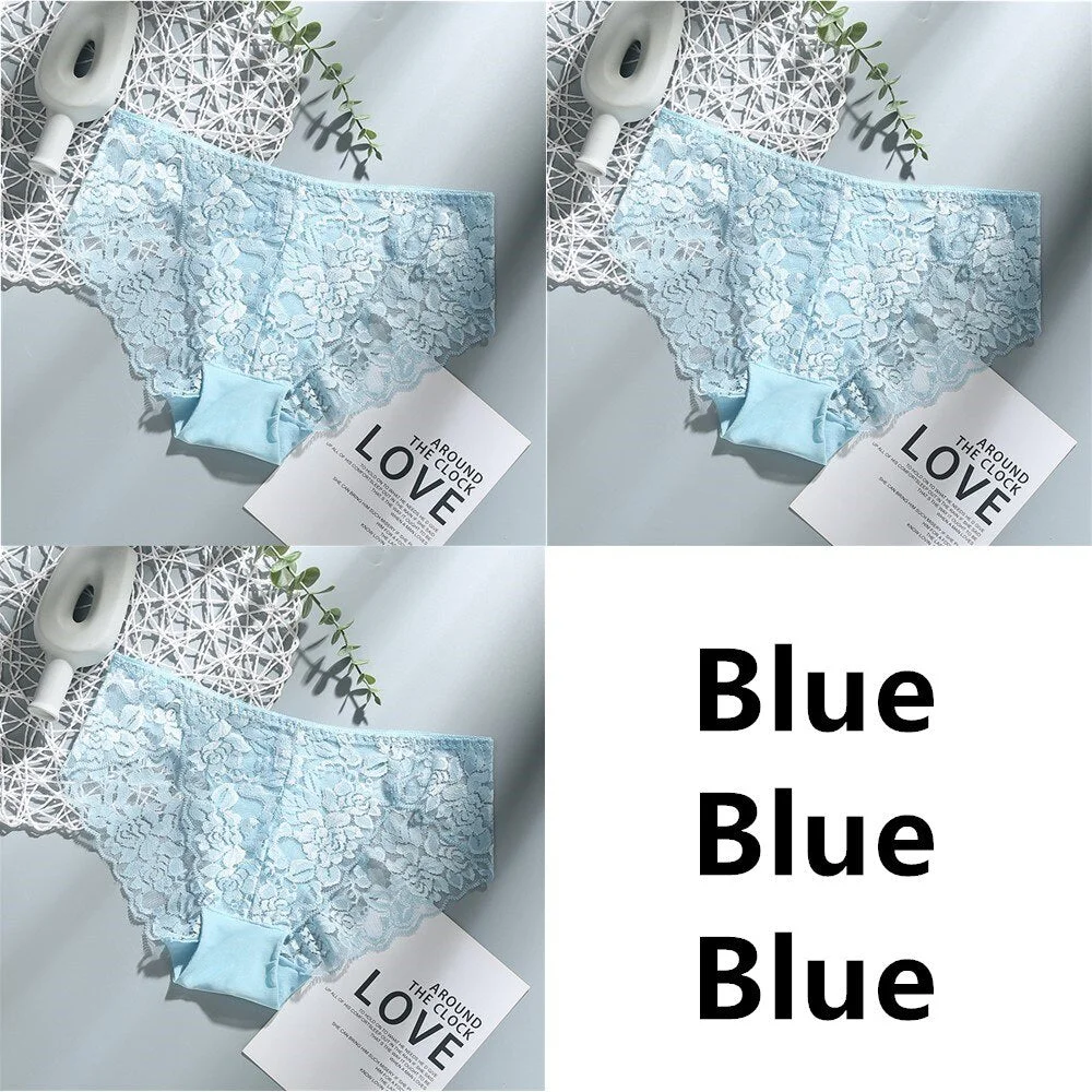 3Pcs Sexy Low Waist Women's Underwear Lace Plus Size Seamless Panties Breathable Lingerie Female Briefs Solid Hollow Underpants