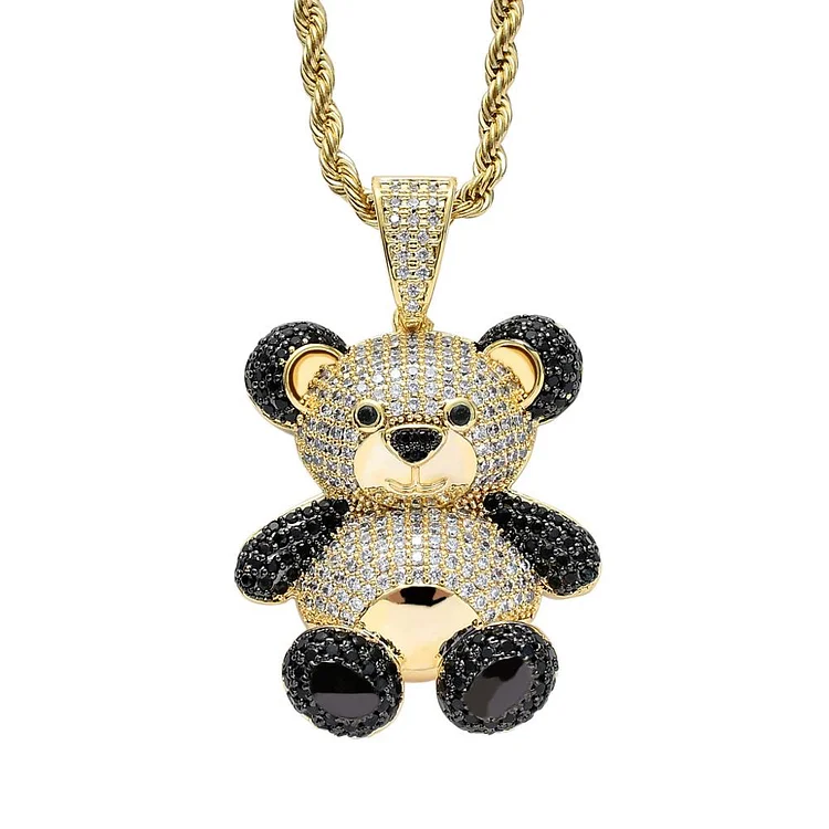 Iced Out Teddy Bear Pendant Hip Hop Cubic Zircon Jewelry