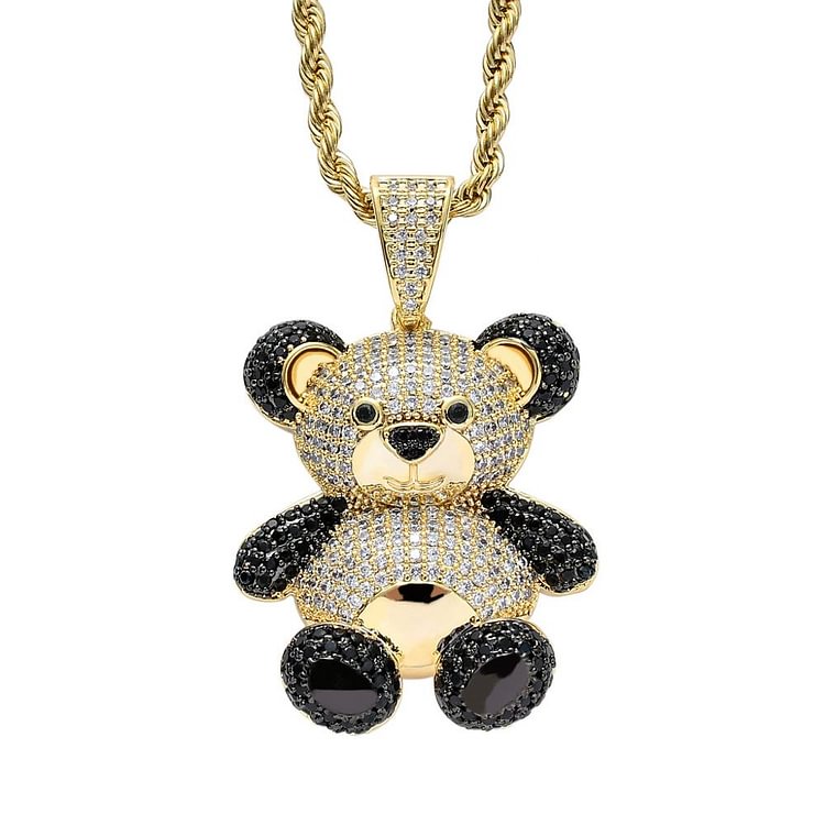 Iced Out Teddy Bear Pendant Hip Hop Cubic Zircon Jewelry