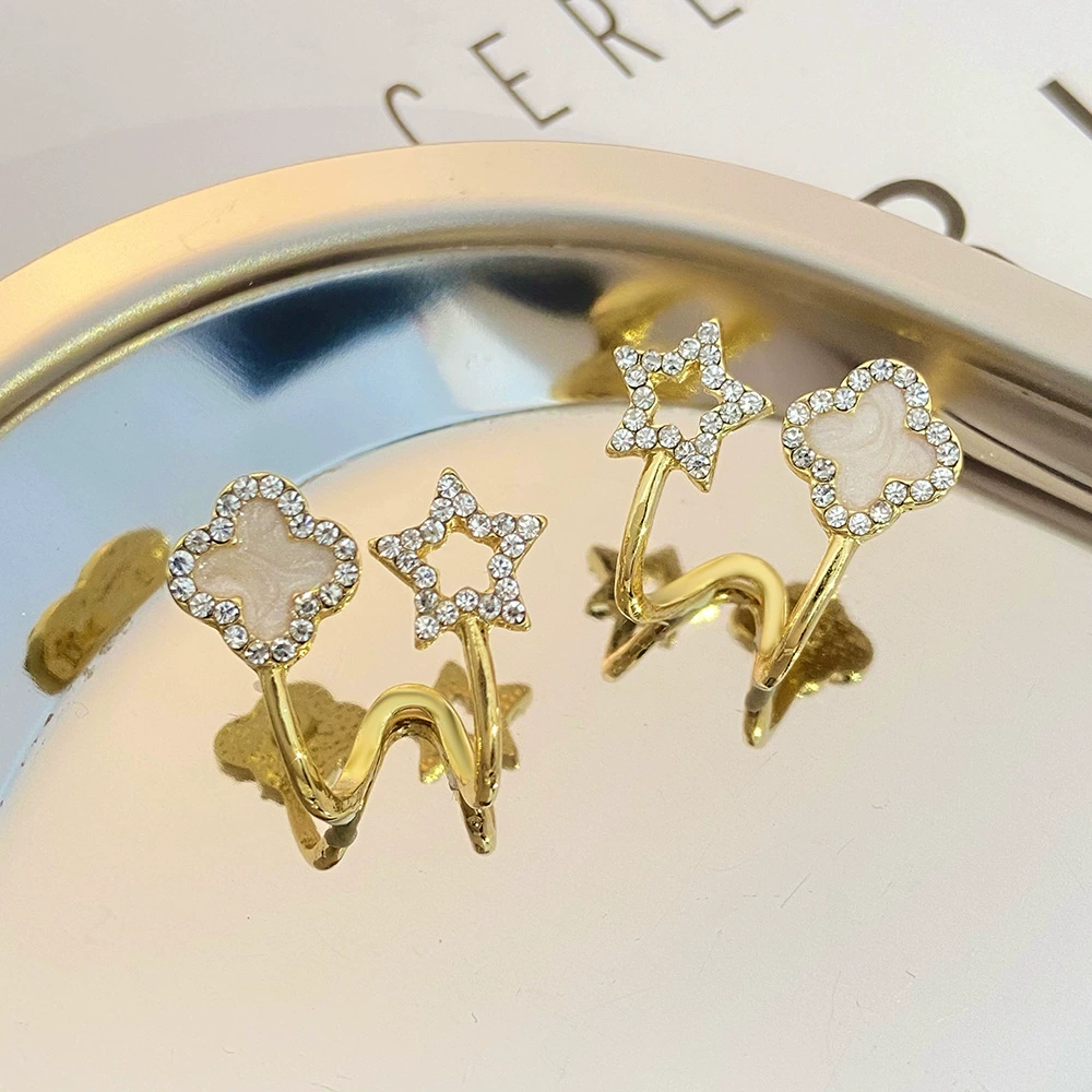 Clover Star Zirconia Gold-Plated Earrings