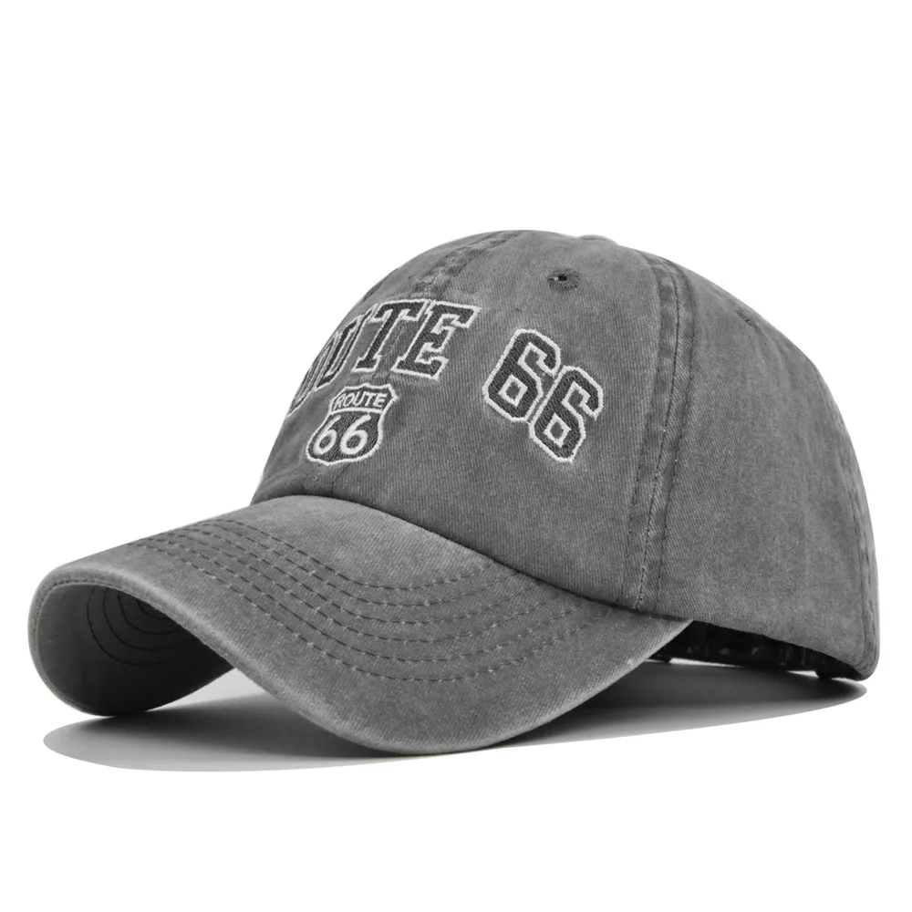 ROUTE 66 Embroidered Denim Washed Baseball Cap-inspireuse