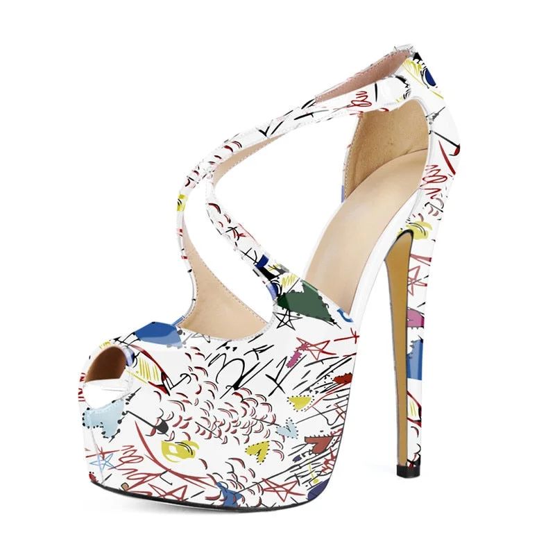 Onlymaker Women's Peep Toe Cross Strap platform Heels 16cm High Heel Sexy open Toe Sandals wedding Stilettos Spike Shoes Plus s