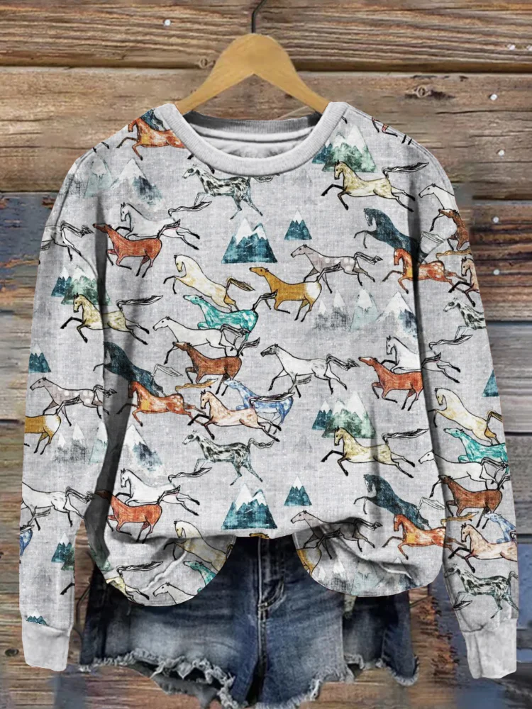 Wild Bush Horses Graphic Vintage Comfy Sweatshirt