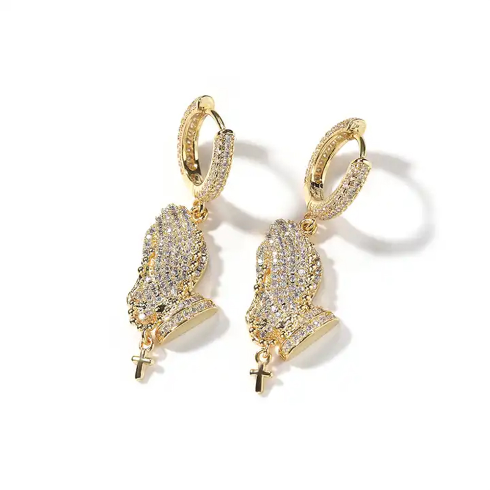Praying Hand Cross Micro Pave Cubic Zirconia Earrings