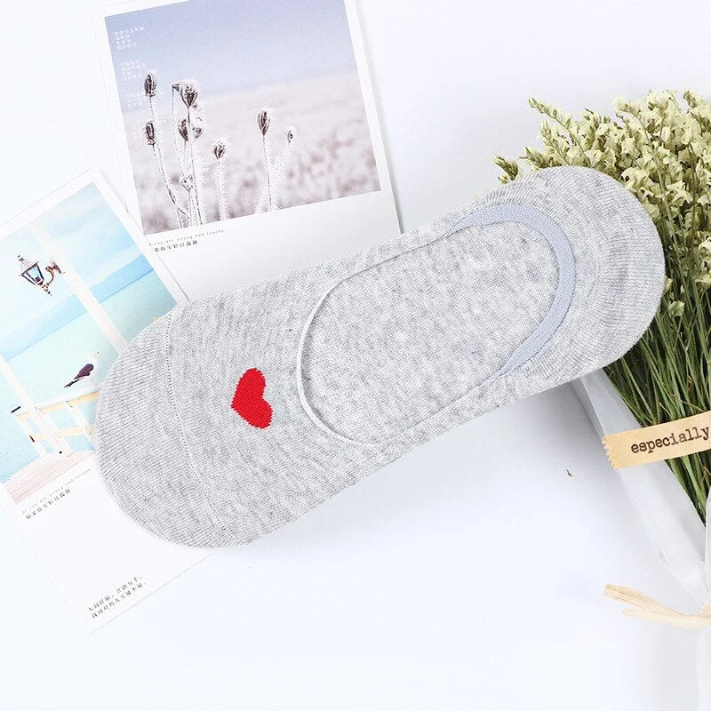 Sock Slippers Womens Cotton Soft Solid Heart Kawaii Invisible High Elasticity Breathable Womens Deodorant Lovely Anti-skid Chic