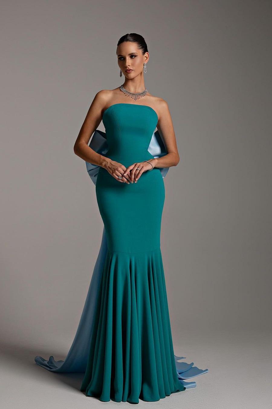 Lvs&Broner Strapless Sleeveless Ruffles Mermaid Long Prom Dress With Bowknot