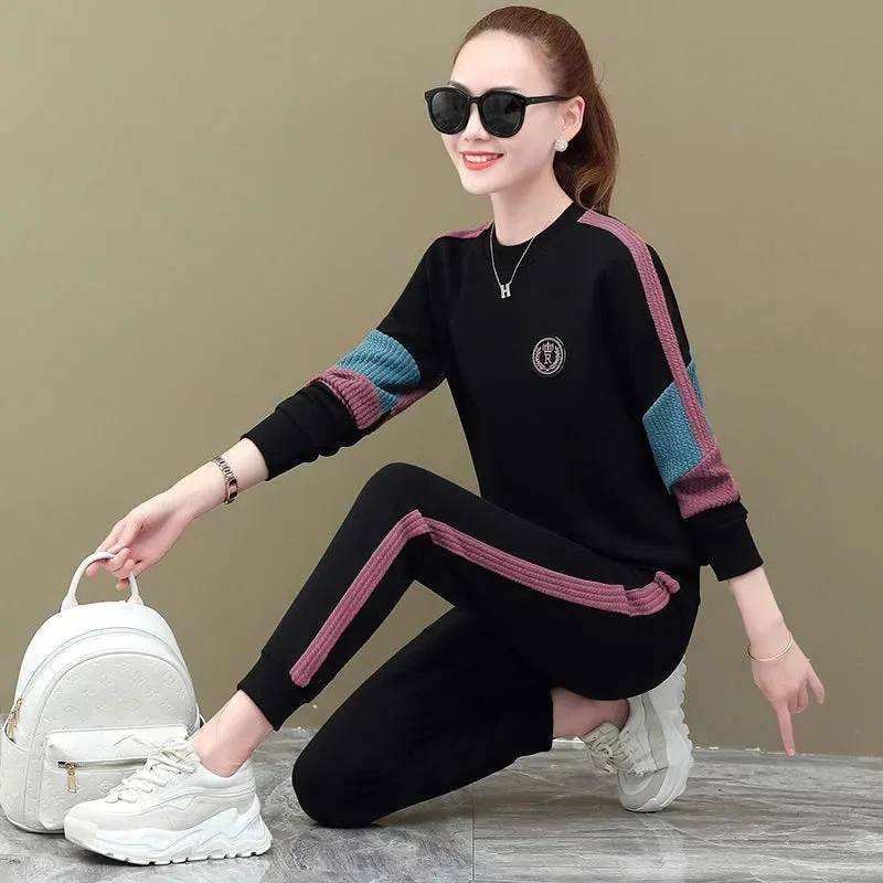 Casual Sports Long Sleeve Two Piece Set Women Fashion Loose Tracksuit Streetwear Pullover Top And Pant Suits Joggers Sweatsuit