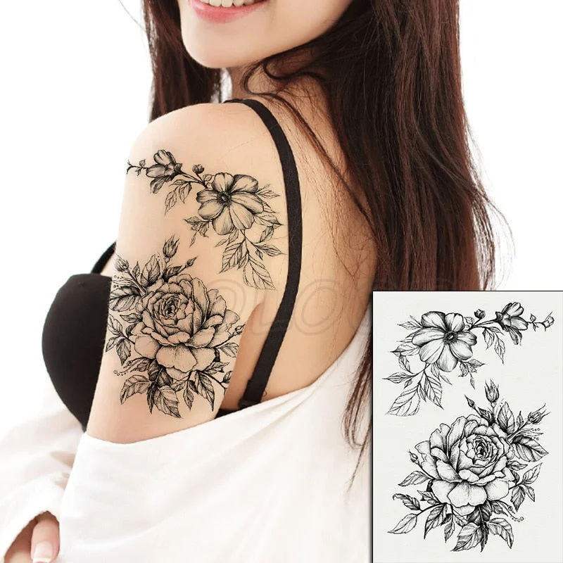 Temporary Tattoo Stickers Rose Sapphire Red Flower Fake Tatto Waterproof Tatoo Back Leg Arm Belly Big Size for Women Men Girl