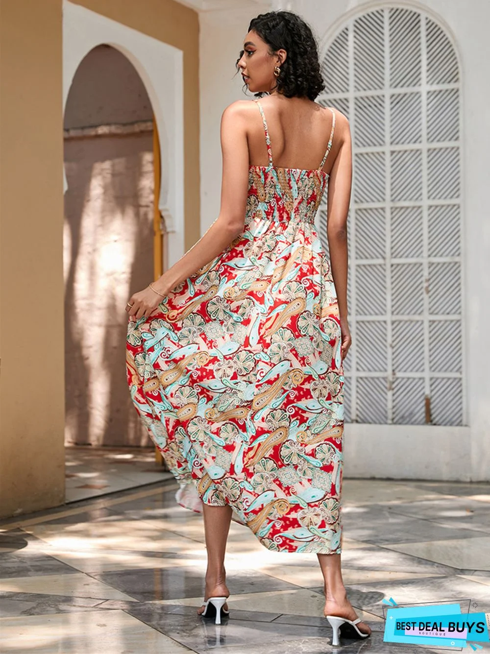 Summer Printed Waist-Length Suspender Dress