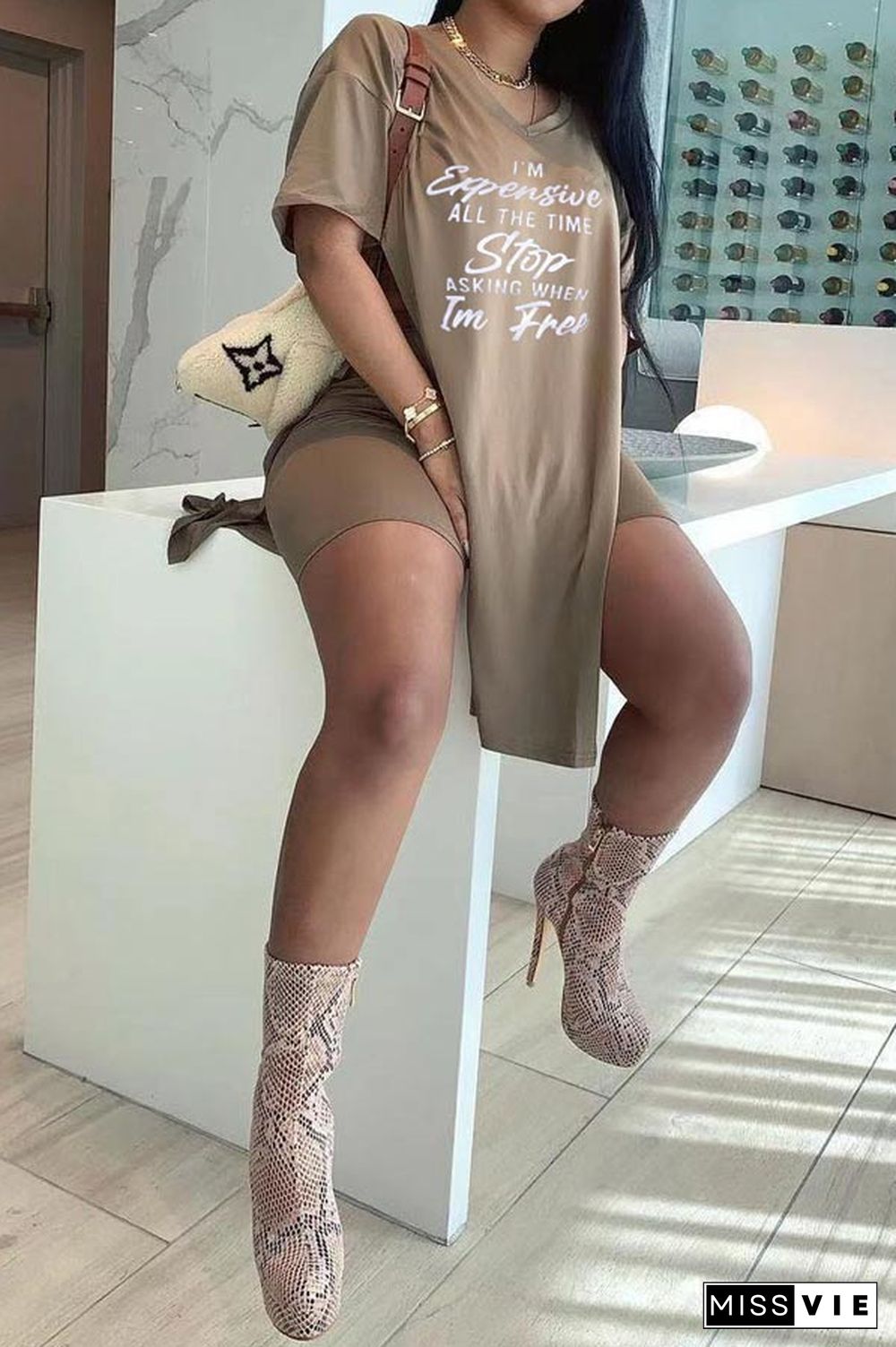 Casual Loose Letter Print T-Shirt Shorts Set