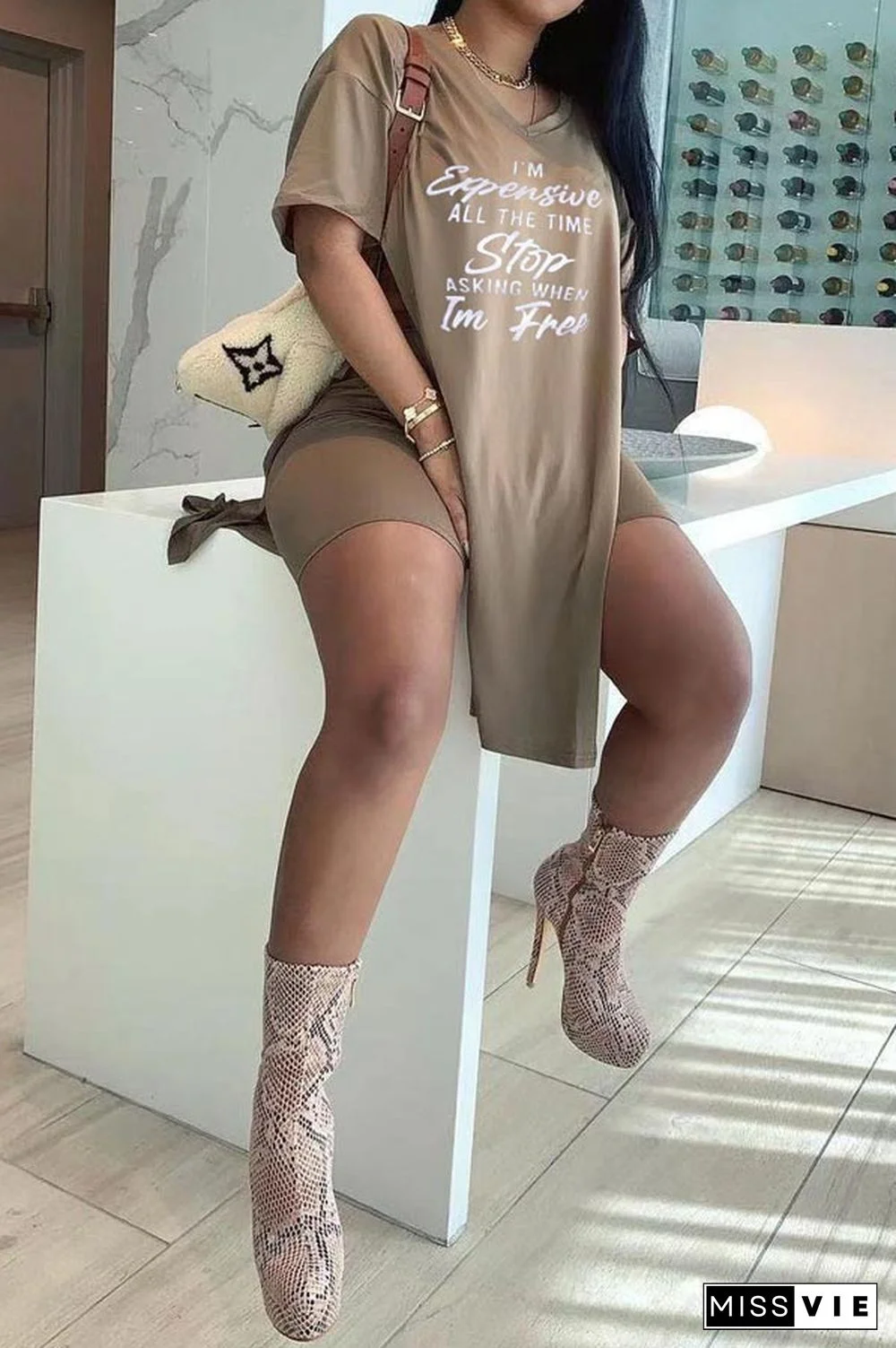 Casual Loose Letter Print T-Shirt Shorts Set