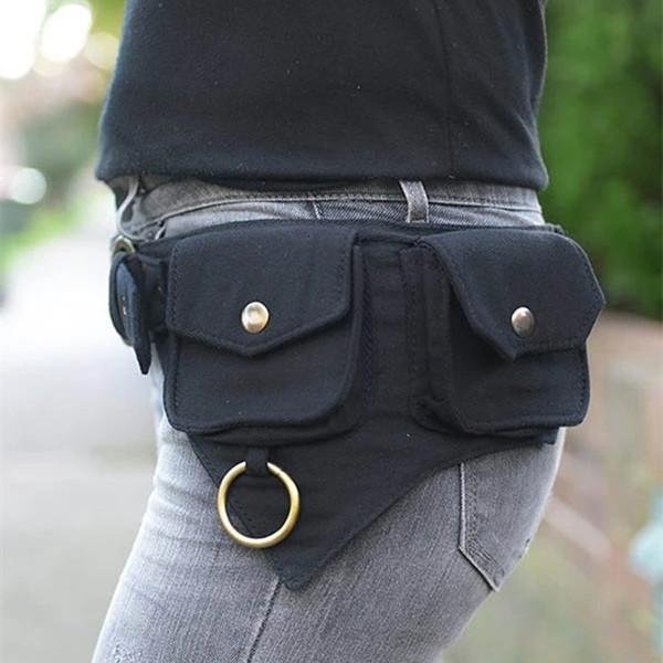 Women's Retro Solid Color Multifunctional Storage Belt Bag