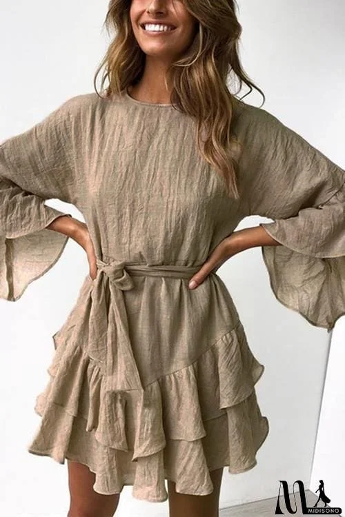 Ruffles Hem Flares Sleeve Mini Dress