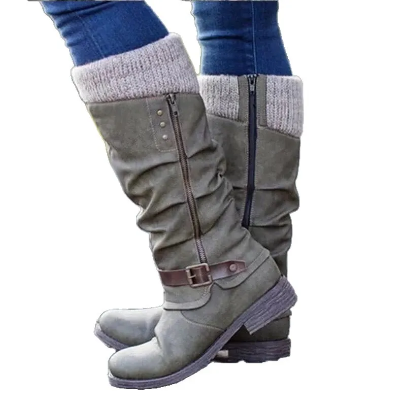 Yyvonne Autumn And Winter Trouser Boots Women Large Size Thick And High-Heeled Boots Belt Buckle Fashion Thin Boots Women