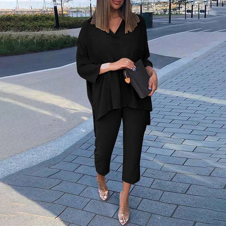 Solid Color Loose Casual Two Piece Set