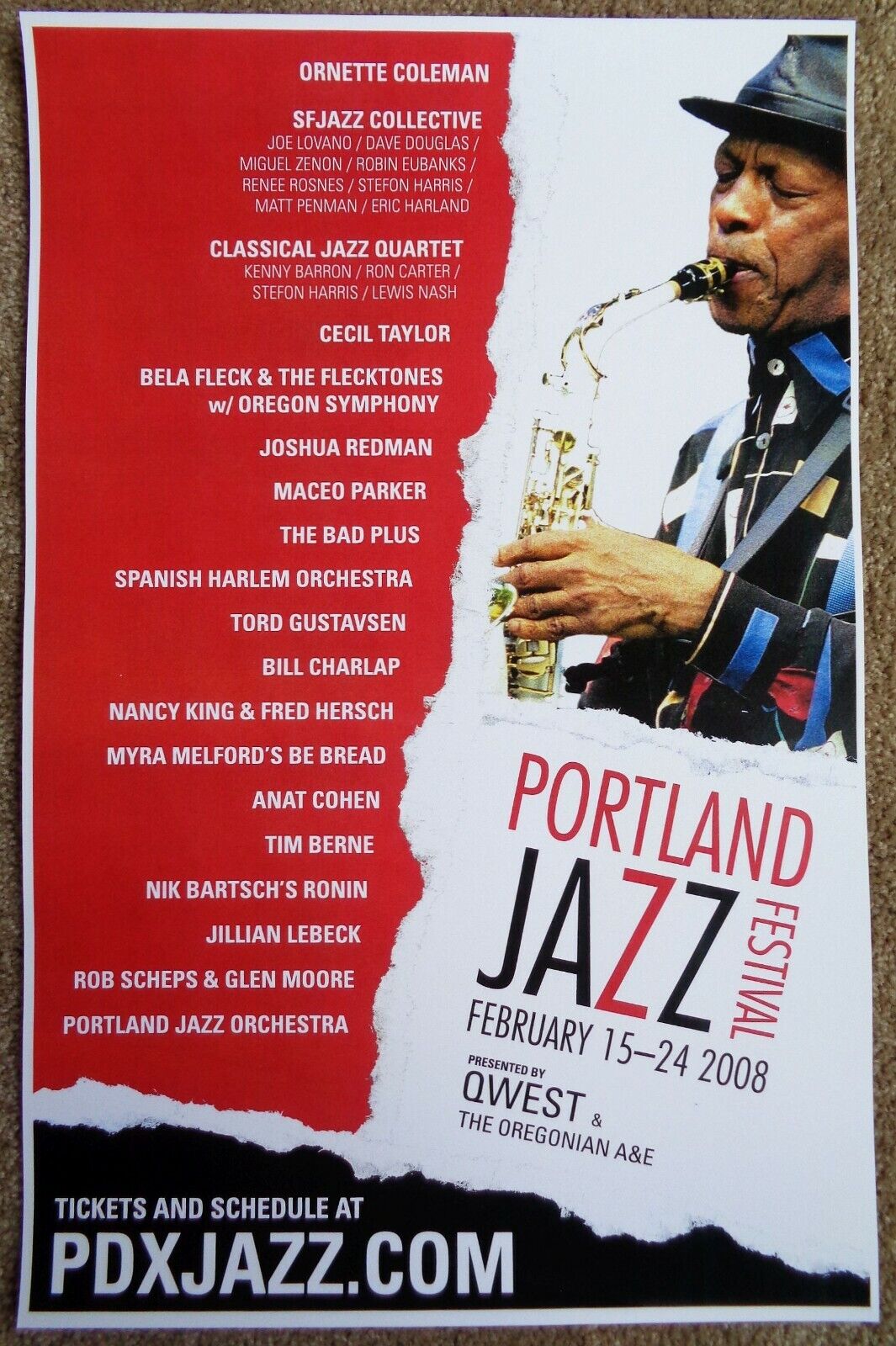 ORNETTE COLEMAN 2008 Jazz Festival POSTER Portland Oregon Concert