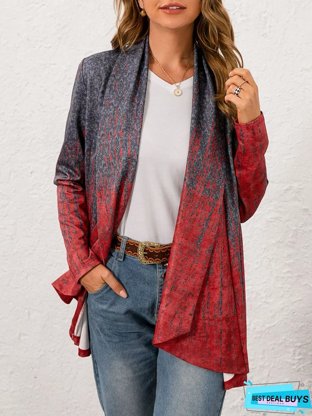 Loose Collarless Casual Cardigan