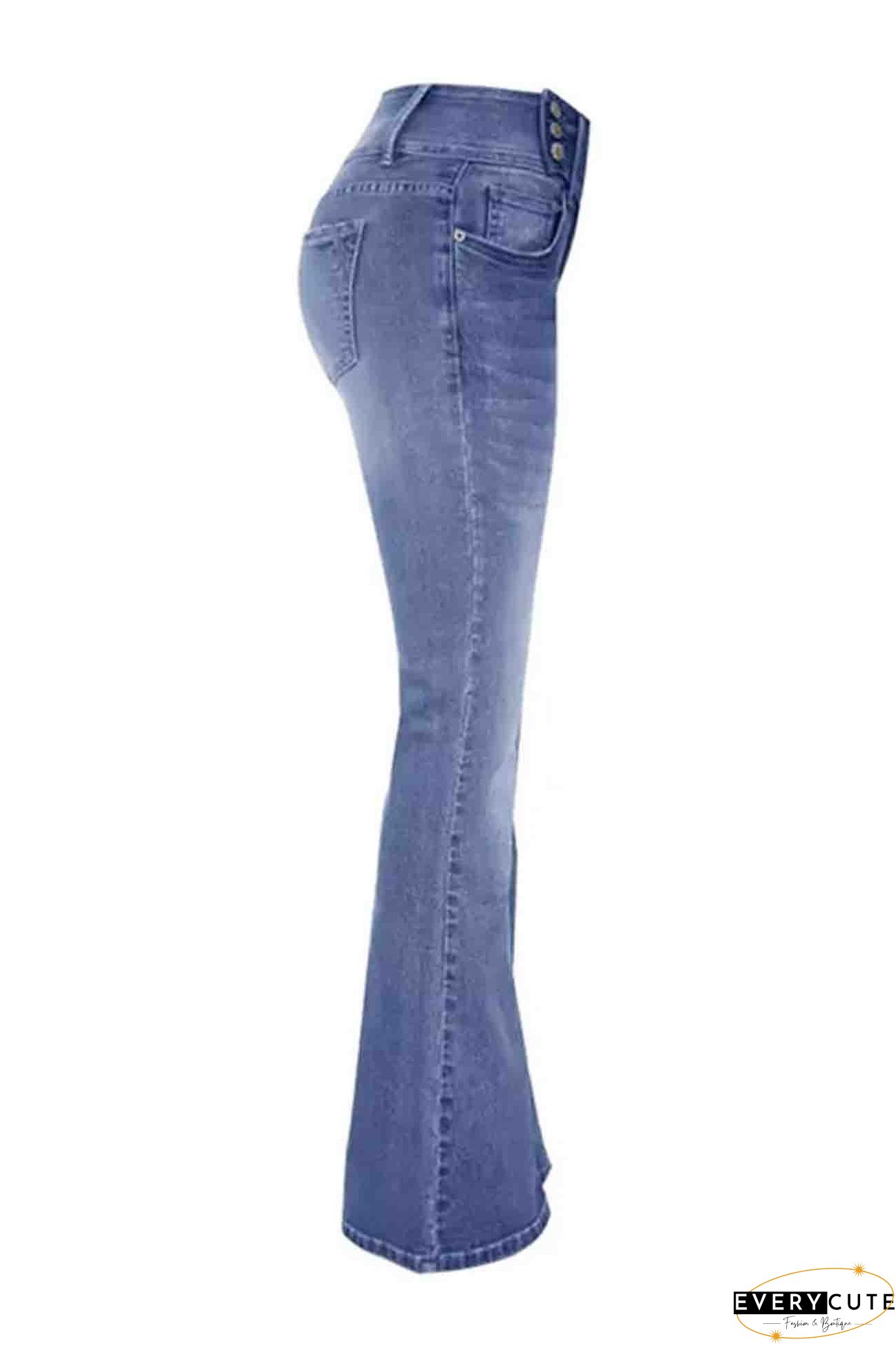 Retro Side Button Mid Rise Flares Jeans