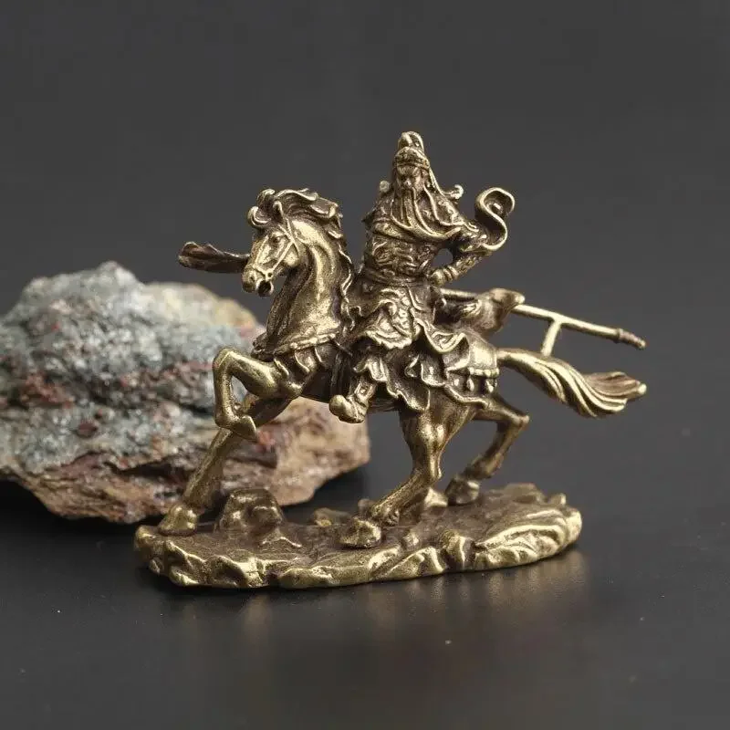 Oocharger Chinese God of Wealth Riding Horse Guan Gong Statue Home Decoration Accessories Copper Office Desk Decor Buddha Ornaments