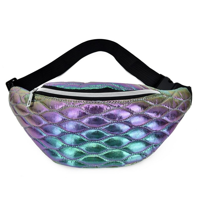 Women Fanny Chest Bag Soft Surface Process Lined with Polyester Fashion Laser Fish Scale Leather Shoulder Crossbody Pack US Mall Lifes
