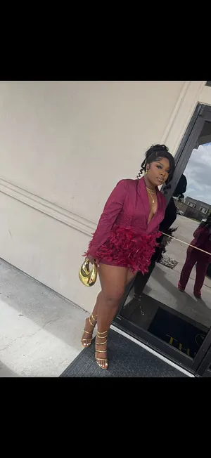 Lapel Collar Long Sleeve Feather Decor Mini Dresses-Burgundy