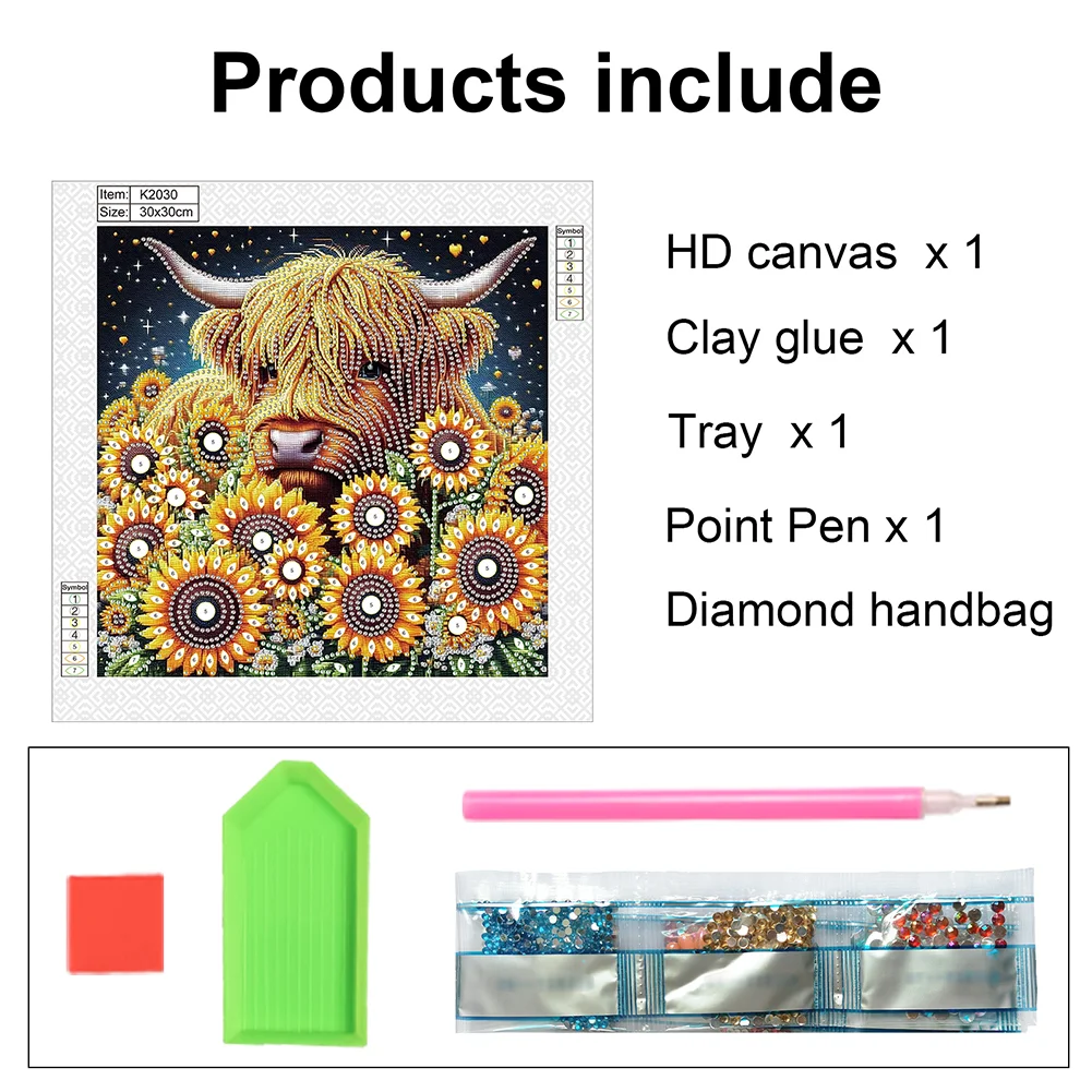 Diamond Painting - Partial Special Shaped Drill - Flower Highland Yak(Canvas|30*30cm)