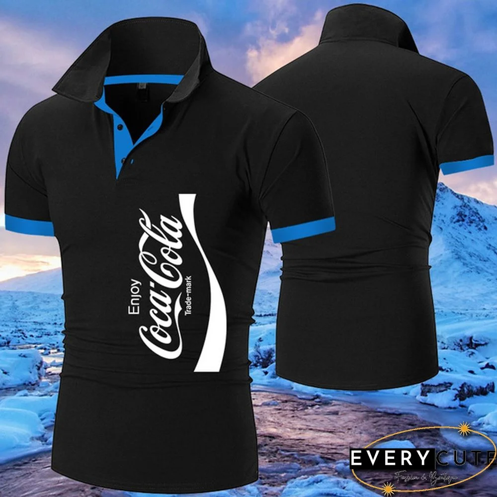 High Quality Coca-Cola Sport T Shirt Men's Fashion Personality Cultivating Hip Hop Short-sleeved Shirt Polo Shirts Plus Size