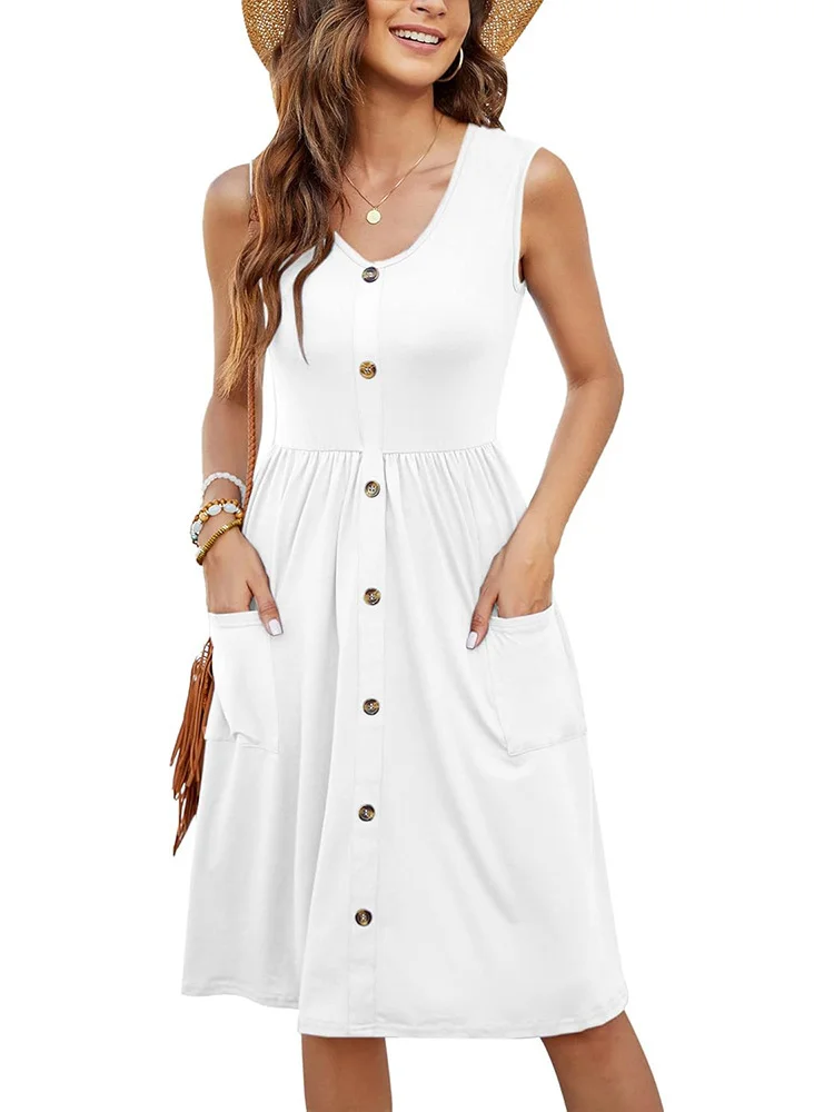 Athvotar Athvotar Dress Casual Fashion Foldless Sleeveless Buckle Long With Pocket