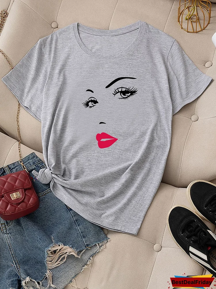T-shirt Summer Women Graphic Fashion Short Sleeve Female Daily Regular T Shirt Feature Print Ladies Casual Loose O-Neck Tee Tops