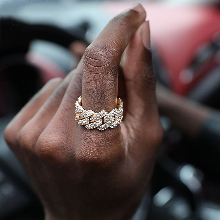 11MM Iced Out Bling Cuban Link Men's Ring Hip Hop Jewelry
