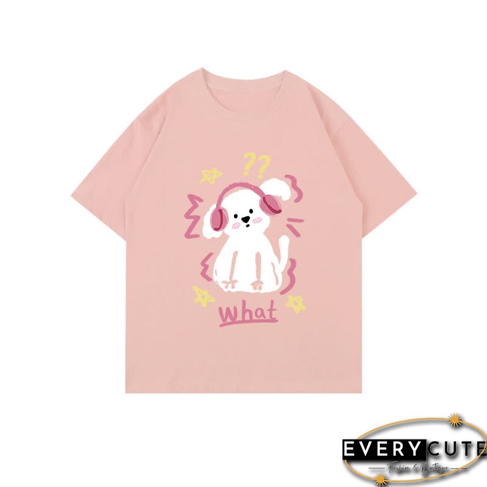 Kawaii Letter Puppy Print Round Collar Oversized T-Shirt