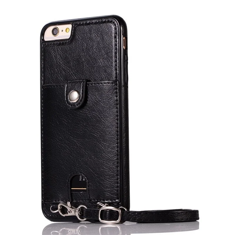 Classical Insert Card Wallet Phone Case with Crossbody Chain