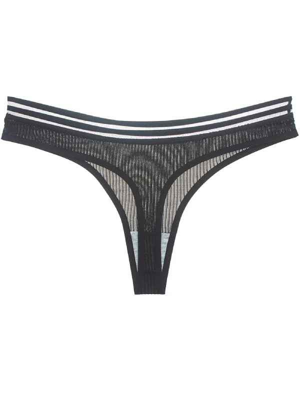 Transparent Stripe Hollowed Out Low Waist Traceless Ice Silk Thong