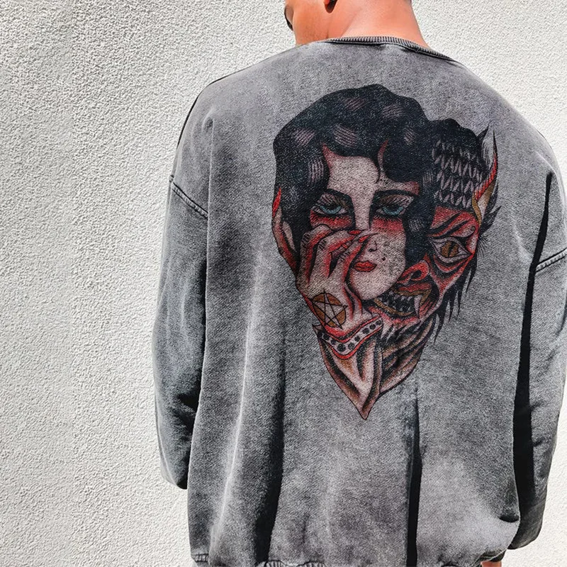 Devil print men's casual sweatshirt designer -  