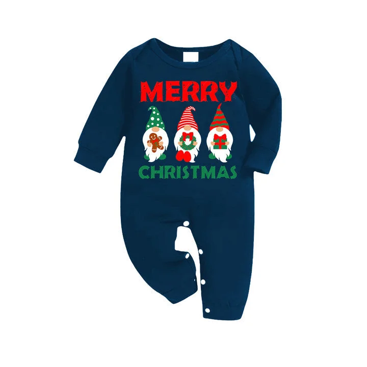 Christmas Elf Pattern Blue Long Sleeve Top With Blue Plaid Family Matching Pajamas
