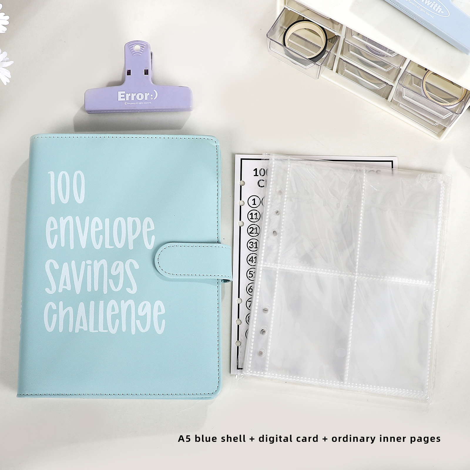 Journalsay A5 100 Envelope Savings Challenge Loose-leaf Ledger Photo Album Storage Soft Cover Loose-leaf Book