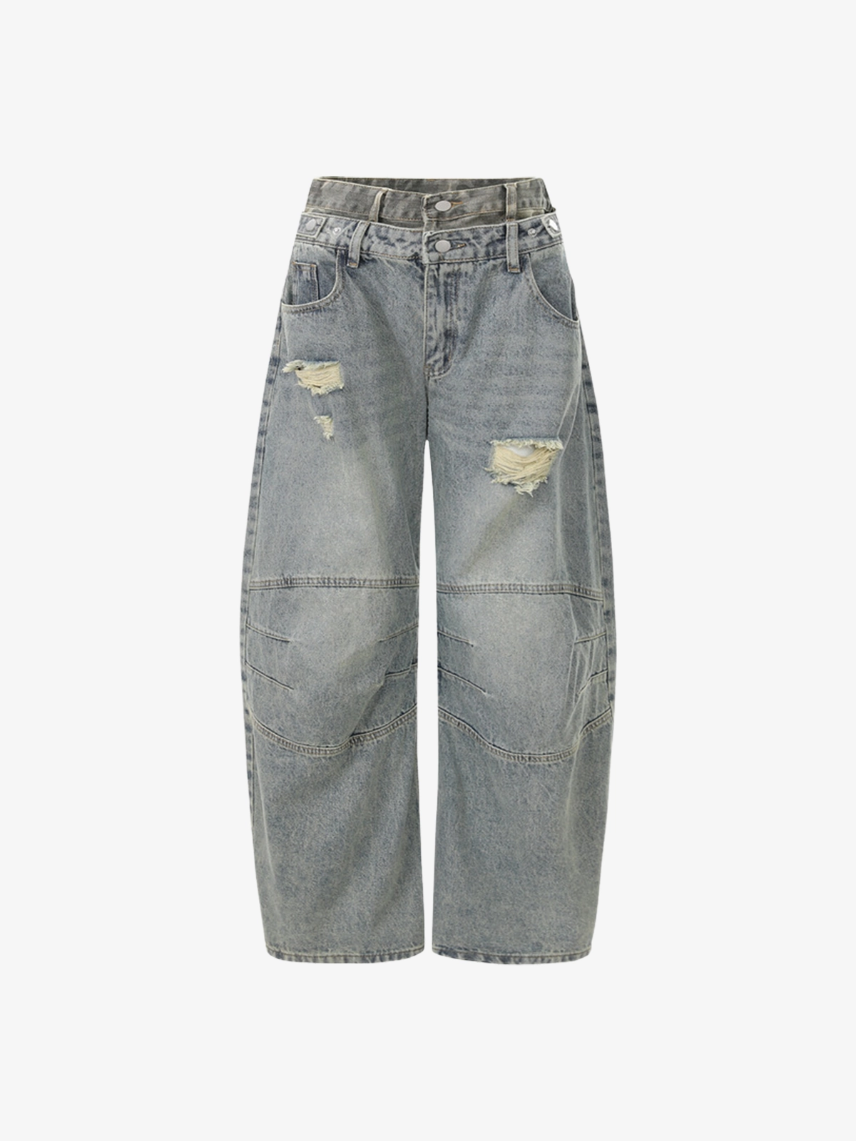 Blue Act Chic Double Waist Distressed Curved Leg Jeans Front