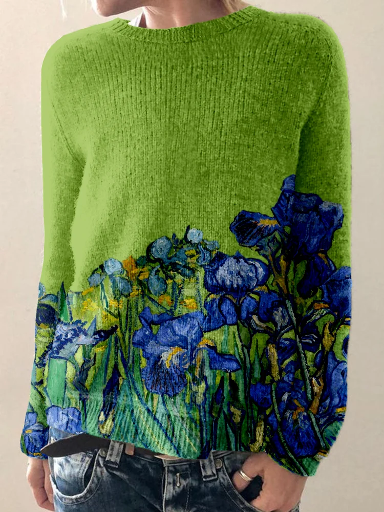 Classy Irises Art Inspired Graphic Cozy Sweater
