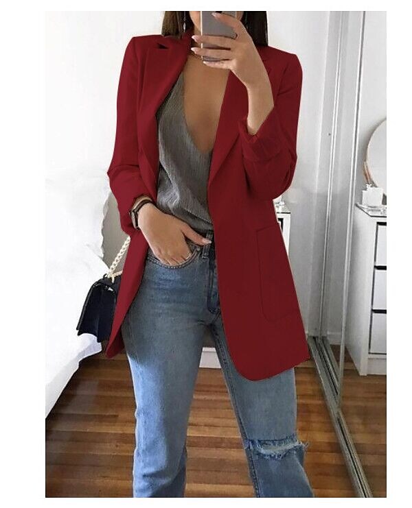 Women's Blazer with Pocket for Women Open Front Polyester Coat