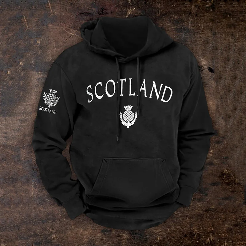 Men's Scotland Thistle Print Casual Hoodie