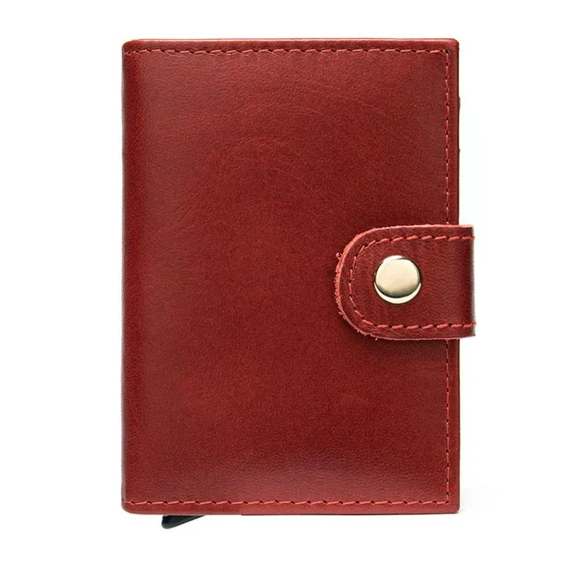 Simple Design RFID Protection Magnetic Closure Two Fold Genuine Leather Card Holder Mini Wallet