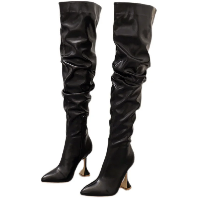 Yyvonne Winter New Long Boots Women With Pointed White High Heels And Knee Boots Leg Slim Wine Glasses And Women