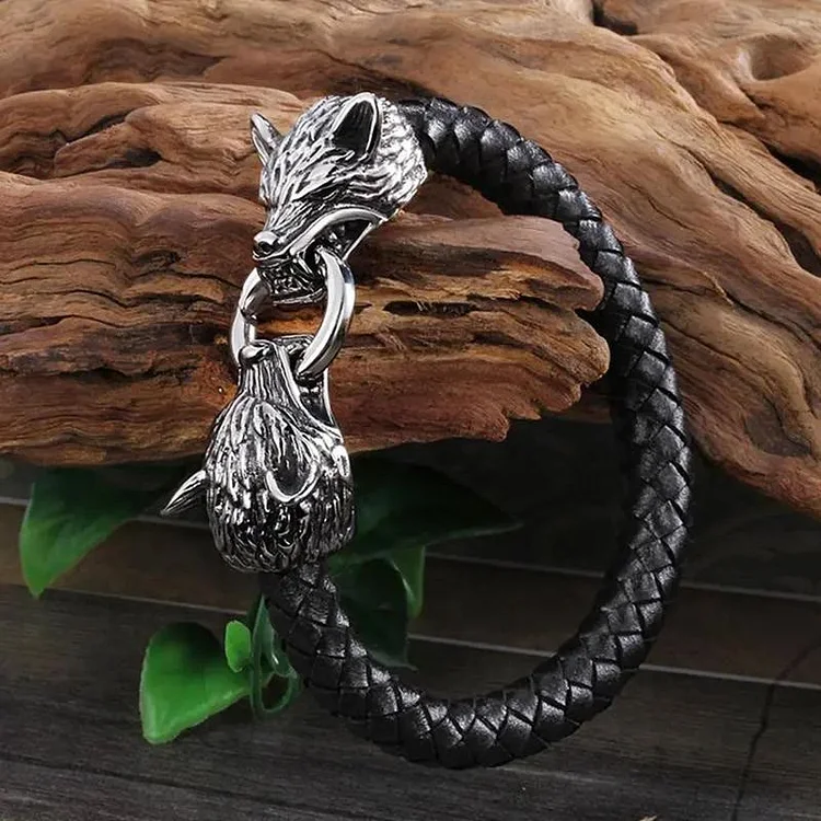 Coutureaura Odin's Wolves Leather Bracelet