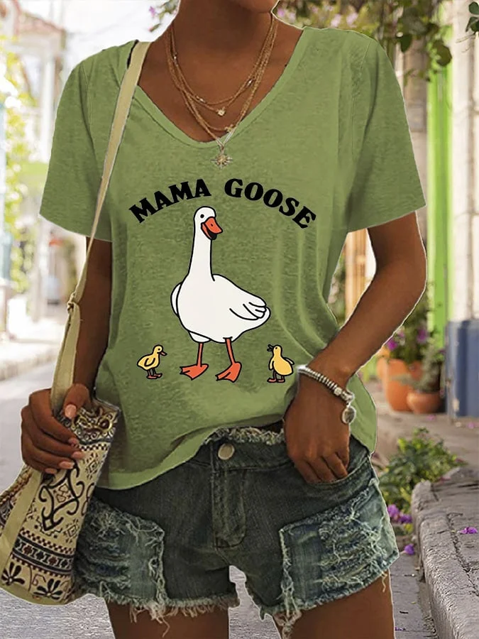 Women's Mama Goose Print Casual T-Shirt socialshop