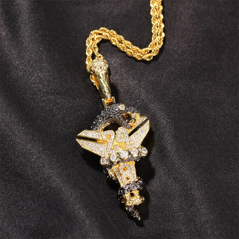 Iced Out Black Mamba Cross Pendant Necklace Hip Hop Charm Jewelry-VESSFUL