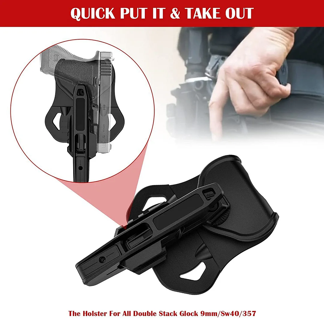 ohhunt® Tactical Competitive Holster Polymer Fast Holster for All Double Stack Glock 9mm SW40 357 Pistols with Integrated Rails