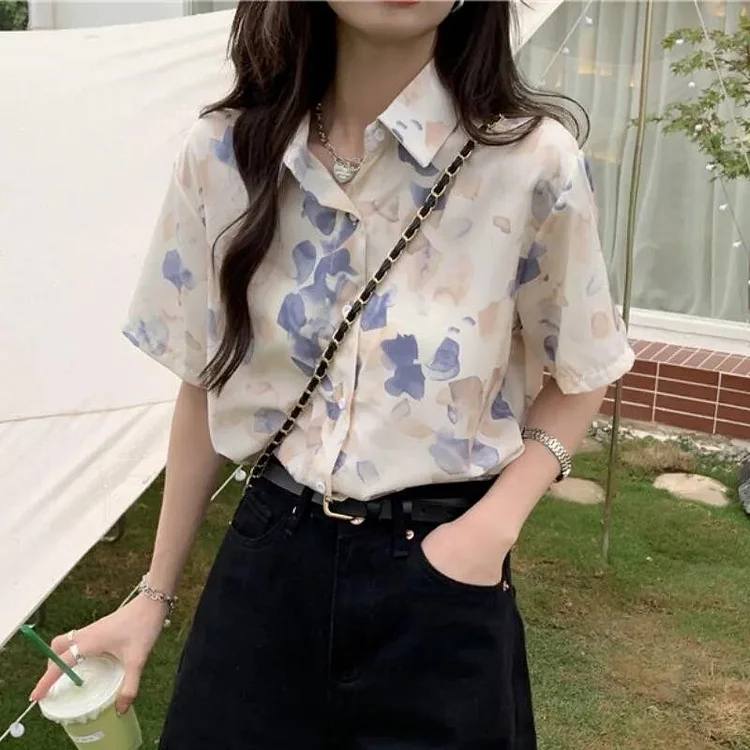 Dubeyi Women Chic Vintage Printed Korean New Summer Harajuku Ladies Streetwear Popular All-match Short Sleeve Womens Shirts Top