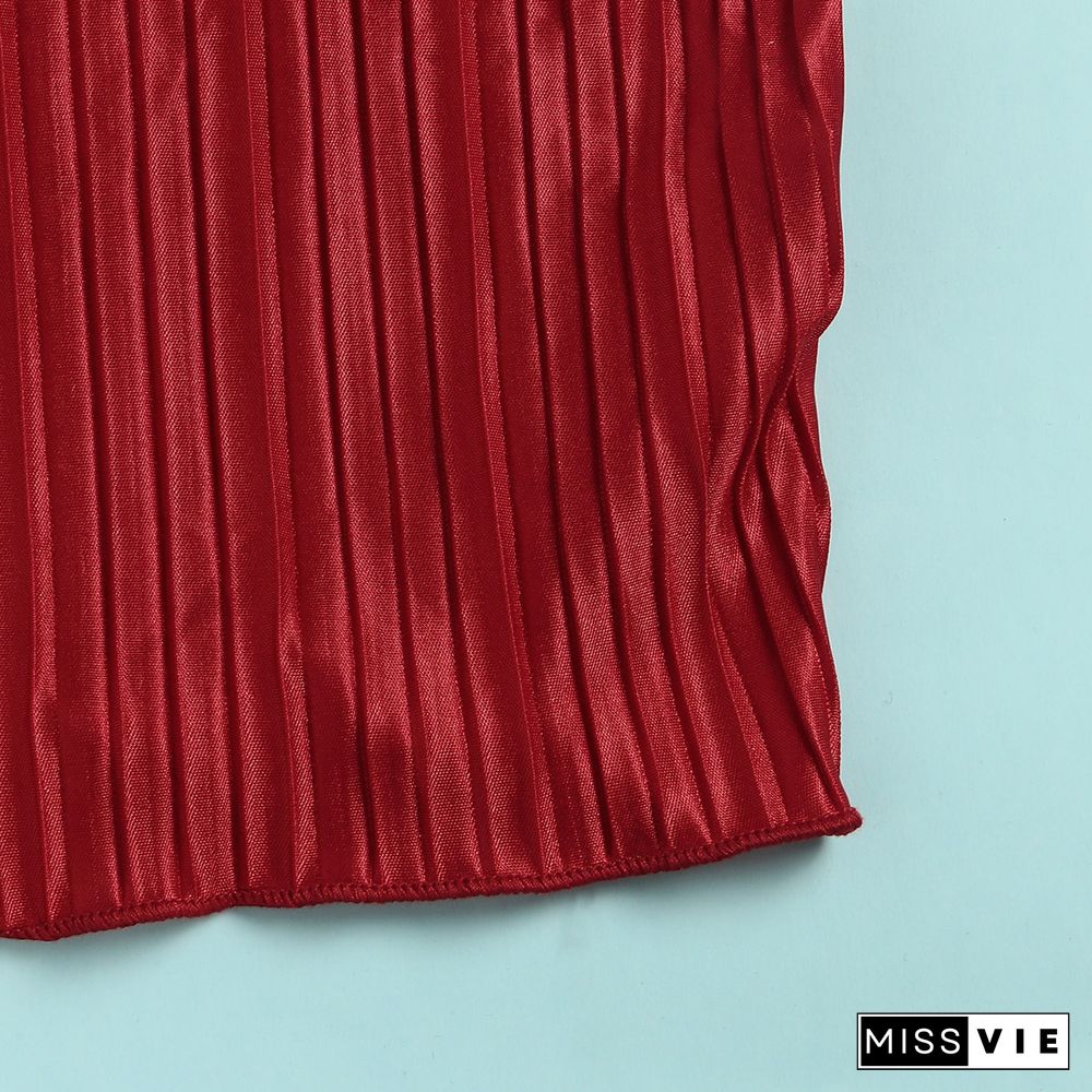 Pleated Loose Blouse Crop Top Wide Leg Pants Outfits