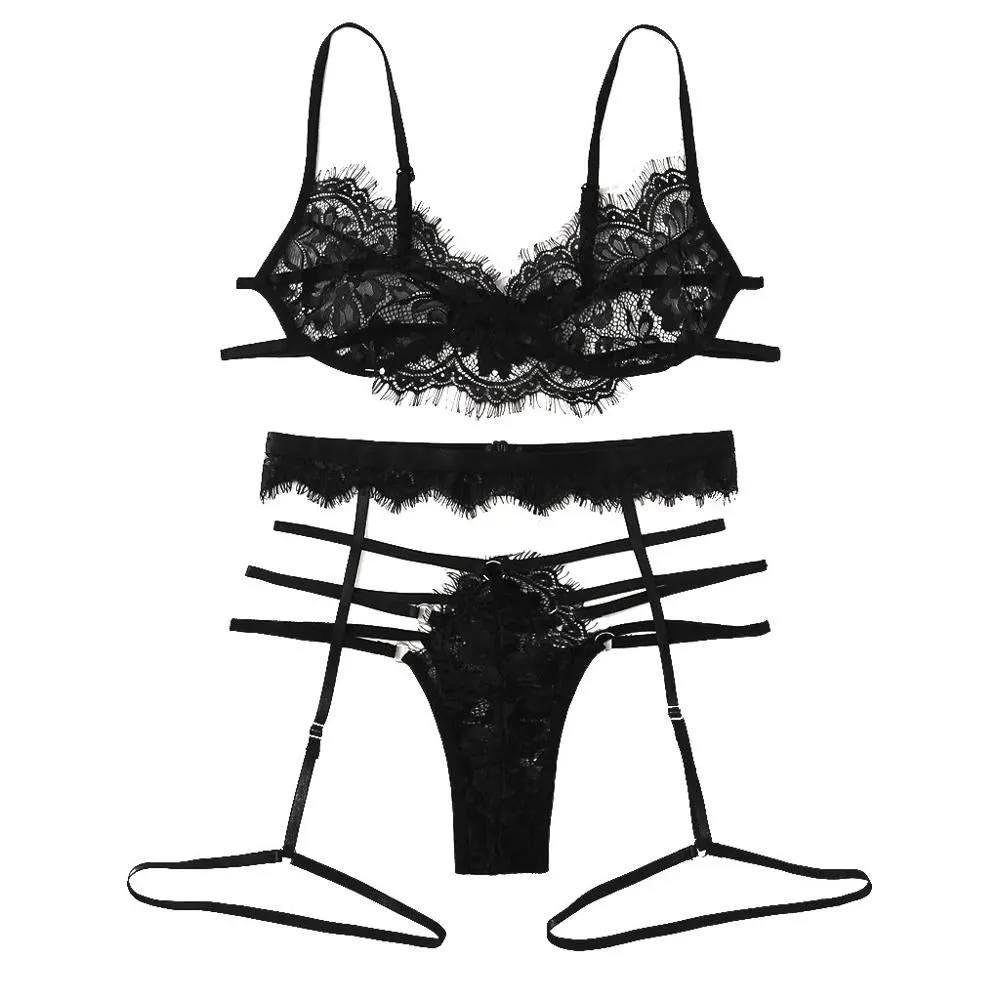 Sexy Lingerie Bra Set Women's Sexy Lace Red Sling Bra Thong Garter Underwear Set S-XL Sleepwear Lingerie Sets Lenceria