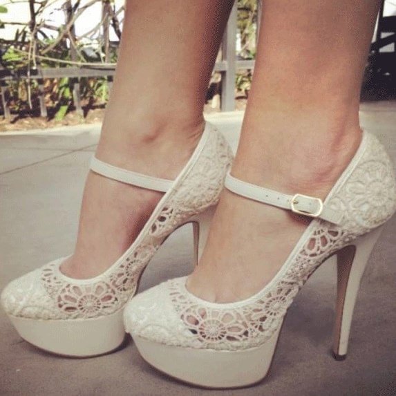 Ivory Lace Platform  Mary Jane Pumps Wedding Shoes |FSJ Shoes